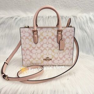 NWT Coach Maggie Small Tote Bag In Pretty Signature Canvas Chalk Pink CDZ08